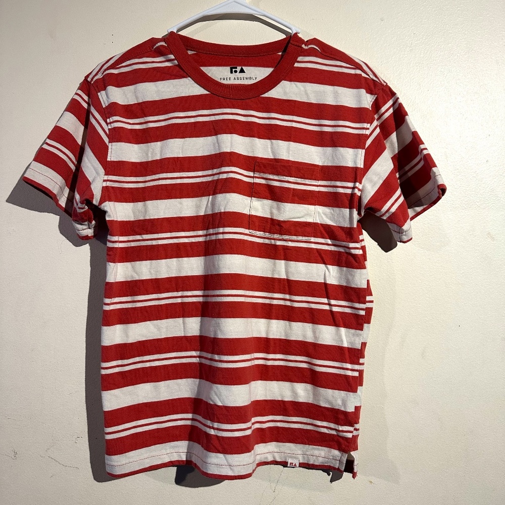 Women's short sleeves light red striped shirt XXL